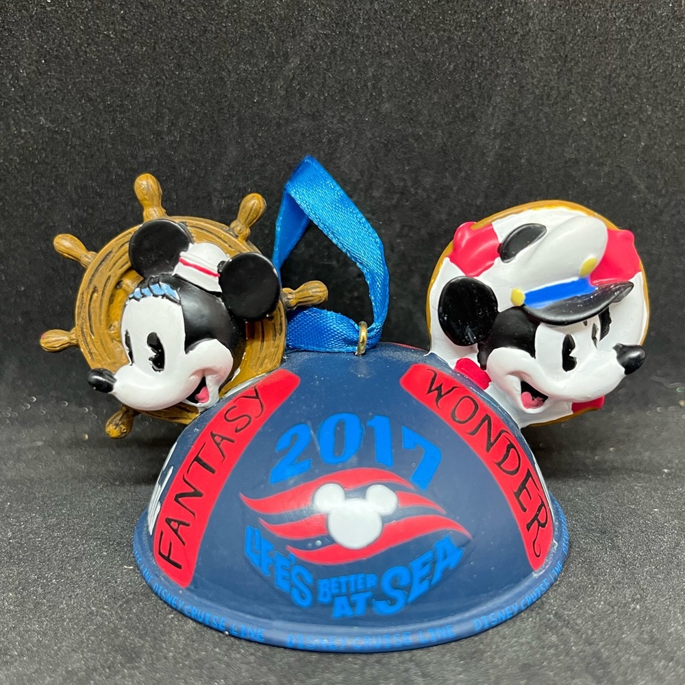 2017 Disney Cruise Line Life's Better At Sea Mickey & Minnie Ear Hat Ornament